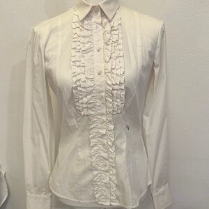 Kocca XS Ruffled Front Long-Sleeve Blouse - White